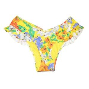 American Eagle Aerie Yellow Floral Ruffled Cheeky Cheekiest Bikini Bottoms Sz S